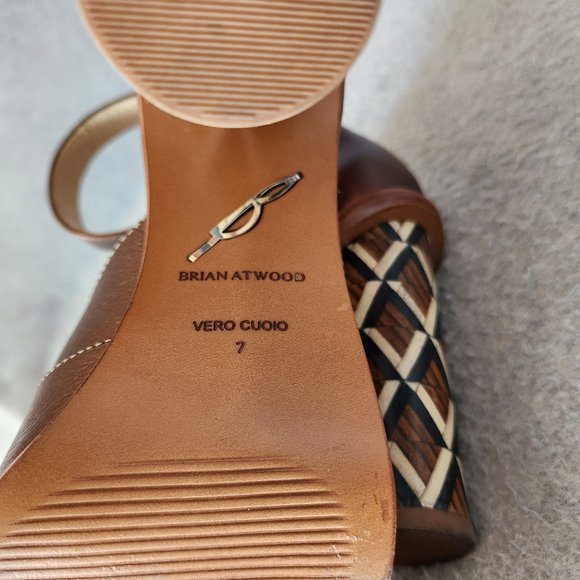 Brian Atwood B-Brandy 4" Wood Block Heel Sandal Ankle Strap Open Toe Leather - Picture 15 of 16